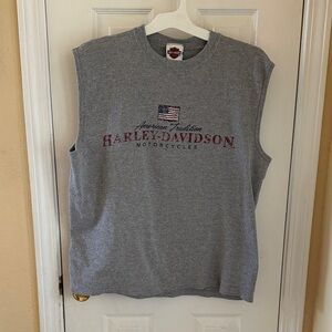 Harley-Davidson Gray Sleeveless Tee with Flag